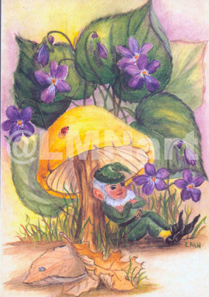 "Wee Folk with Violets" Notecards